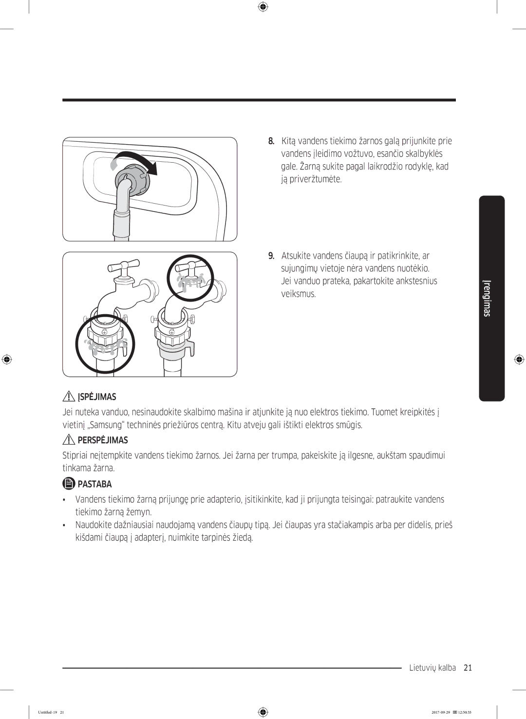 Samsung WW70J5355MW/AD, WW70J5355FW/AD manual Lietuvių kalba 21  